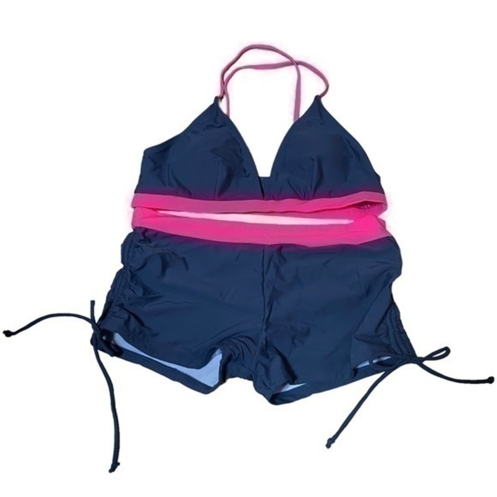 Century Star Swimsuit Halter Criss-Cross Bikini Top with Boy Short - L - NWOT